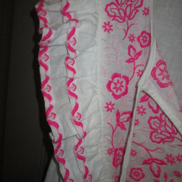 Women Crown & Ivy XL White/Pink Top, Flutter Sleeve, "V" Neck Opening w/Ties - Picture 4 of 7